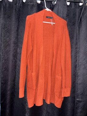 MEROKEETY Open-Front Rust Orange Knit Cardigan Sweater